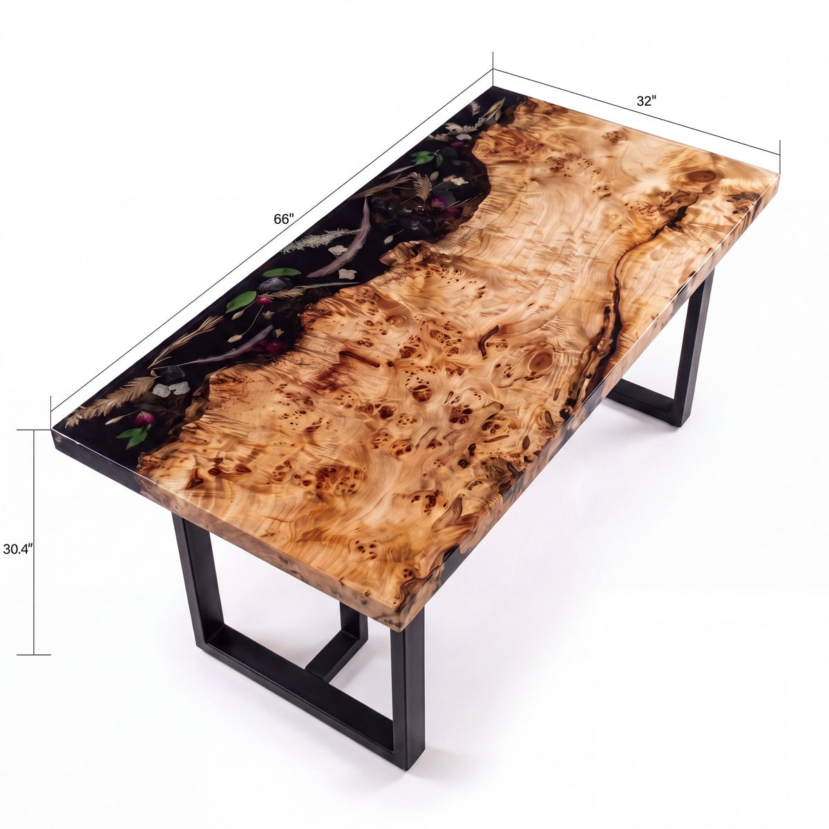 Poplar Black Epoxy Rectangular Dining Table（Tabletop with legs）