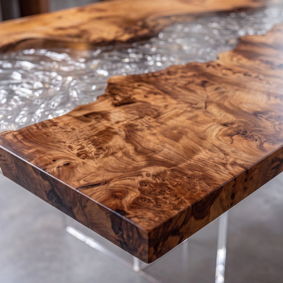 Poplar Ice Crystal Epoxy Rectangular Dining Table（Tabletop with legs）