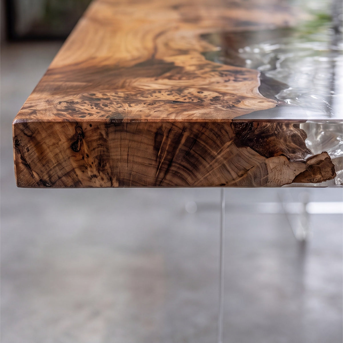 Poplar Ice Crystal Epoxy Rectangular Dining Table（Tabletop with legs）