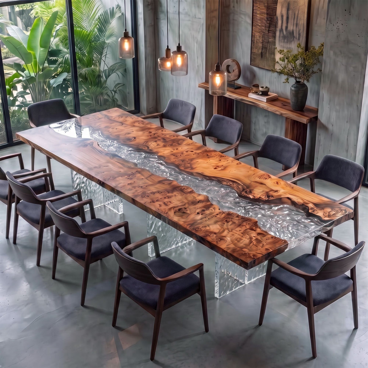 Poplar Ice Crystal Epoxy Rectangular Dining Table（Tabletop with legs）