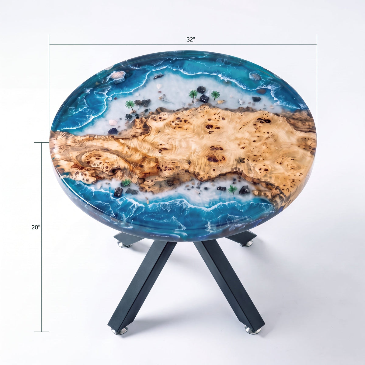Poplar Blue Epoxy Round Coffee Table-PLSY01（Tabletop with legs）