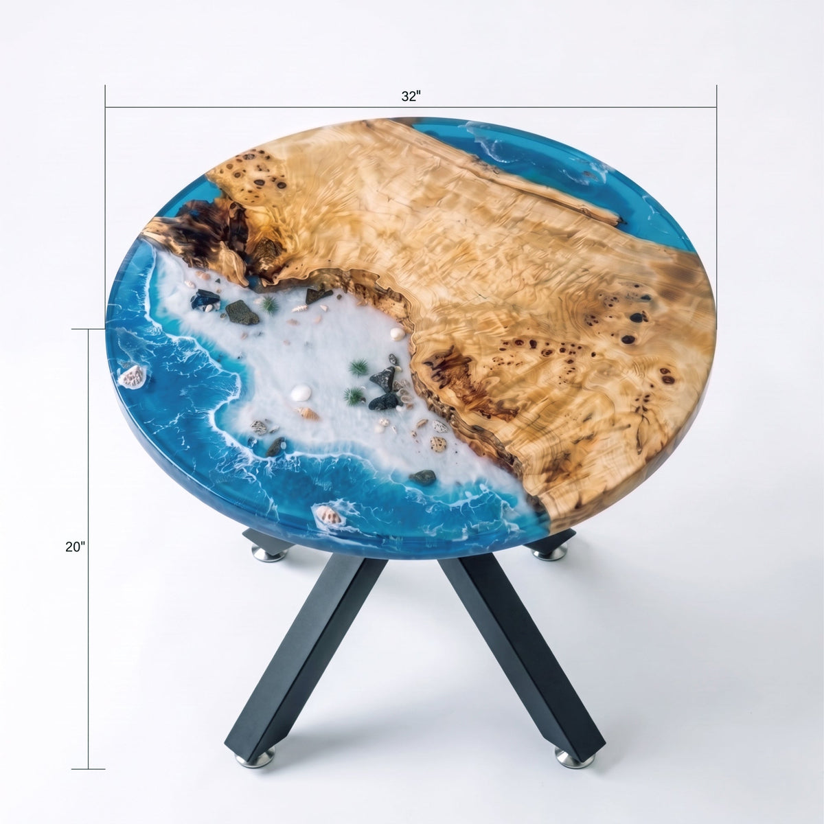 Poplar Blue Epoxy Round Coffee Table-PLSY02（Tabletop with legs）