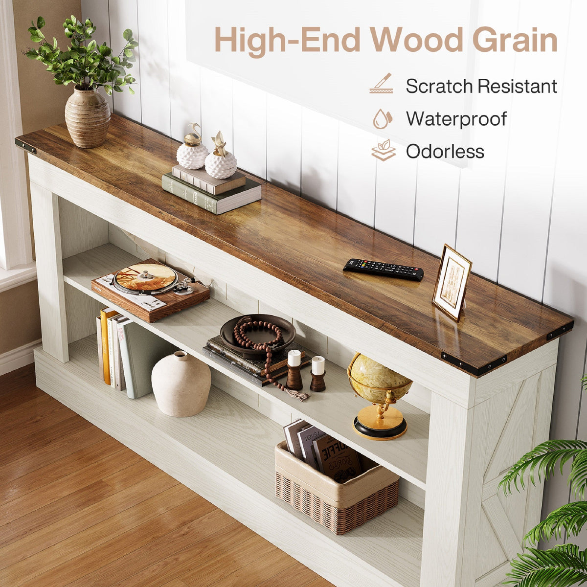 Modern Long Console Table with Open Storage Shelves