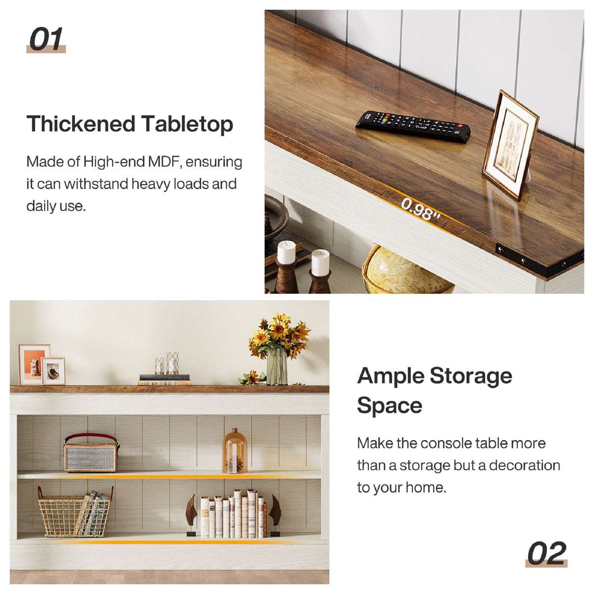 Modern Long Console Table with Open Storage Shelves