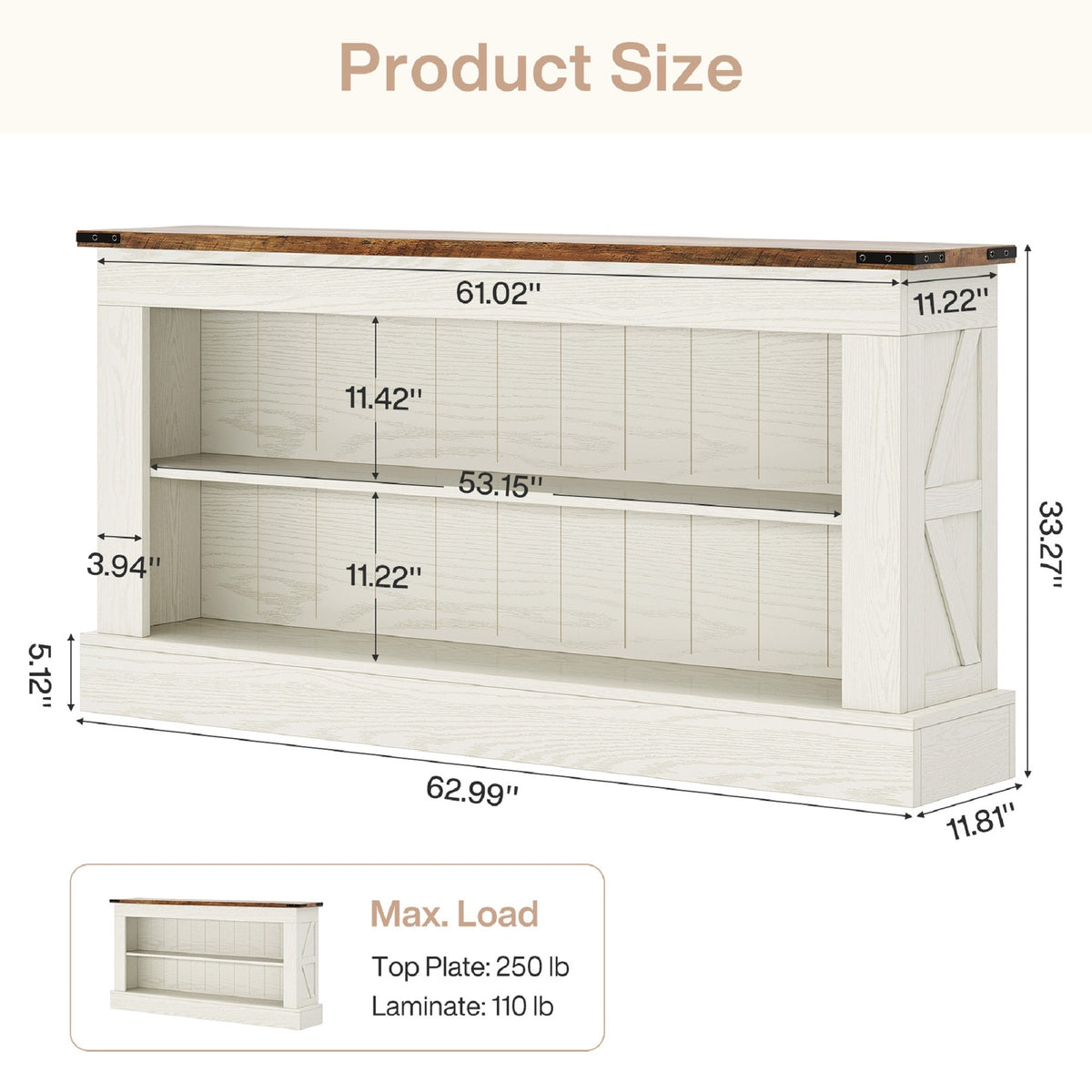 Modern Long Console Table with Open Storage Shelves