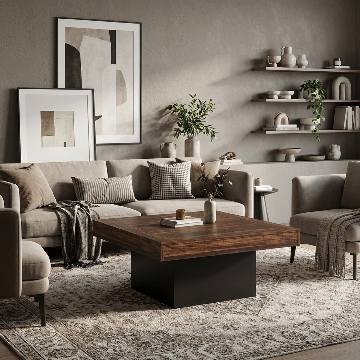 Rustic Square Coffee Table with Built-In Ambient Lighting