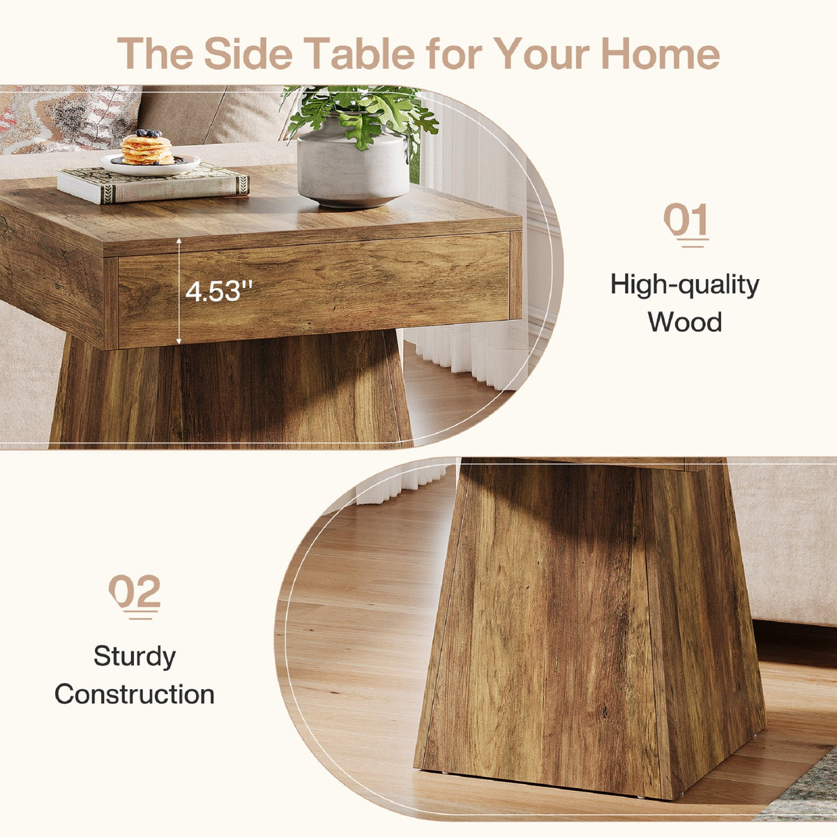 Modern Square Side Table with Broad Base