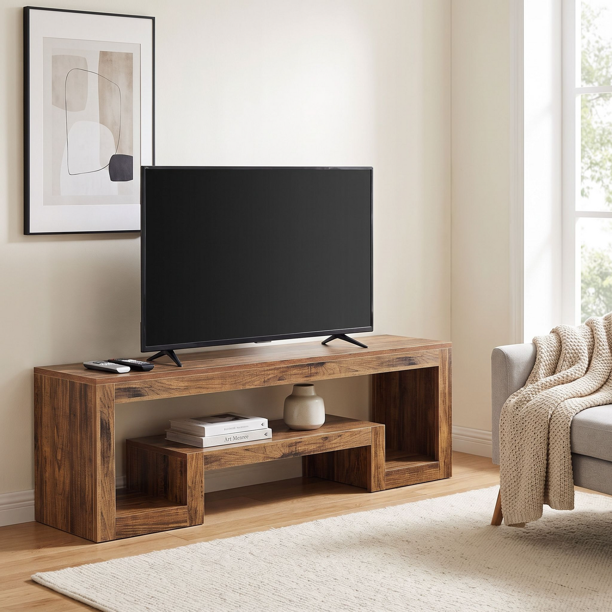 Modern Media Console TV Stand with Open Display Storage