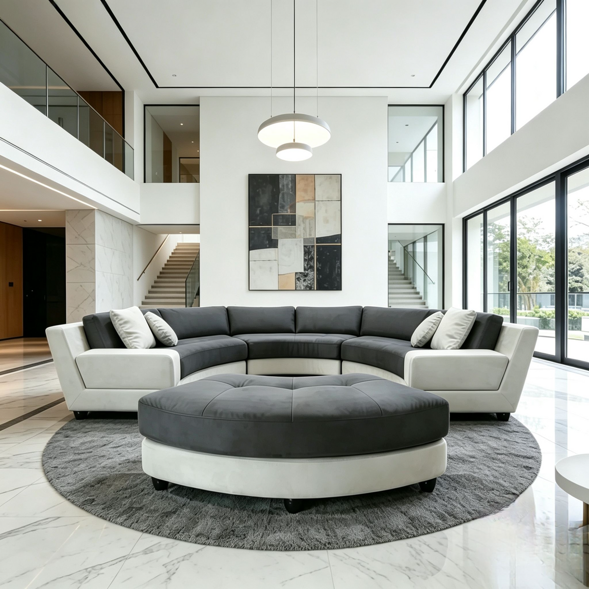 4PCS 160" Semi Circular Round Microfiber Fabric Sectional Sofa set
