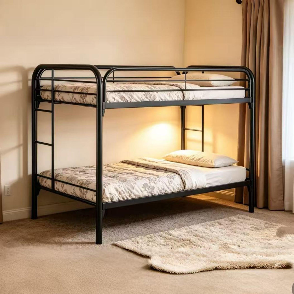 BB001-Heavy‑Duty Metal Bunk Bed Frame, Twin Size Bunk Bed for Kids Adults