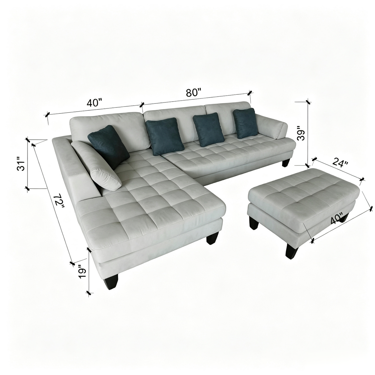 3-Piece Contemporary Microfiber Fabric Sectional Couch Sofa S168L