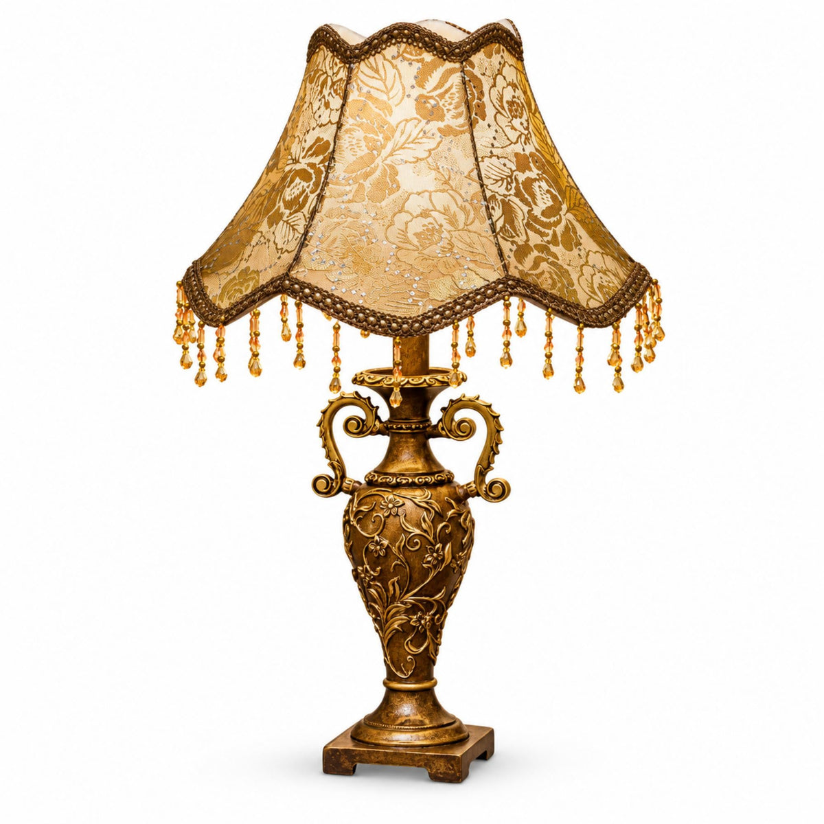 European Royal Style Table Lamp with Floral Fabric Shade