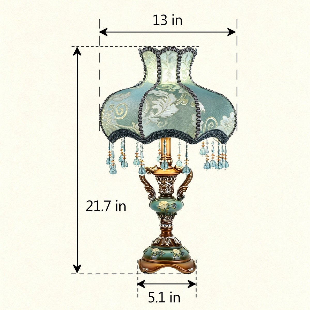 European Vintage Table Lamp with Turquoise Blue Floral Shade
