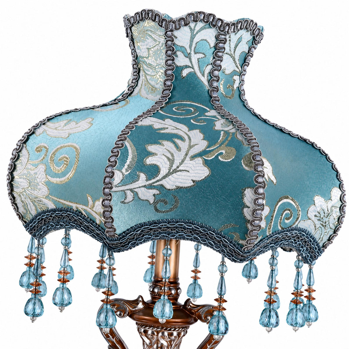 European Vintage Table Lamp with Turquoise Blue Floral Shade