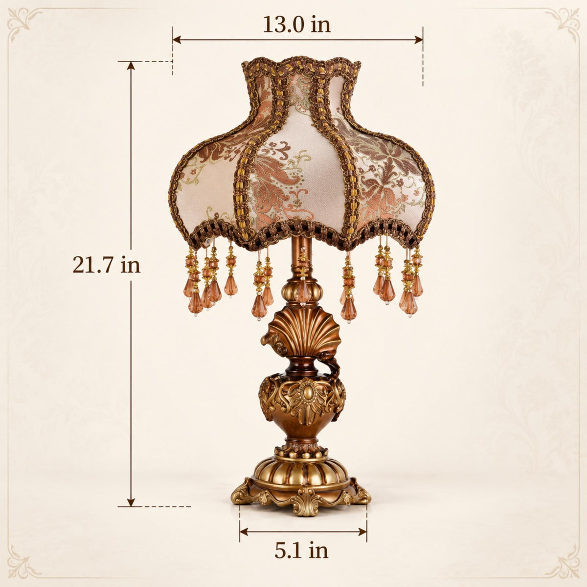 Antique Victorian Table Lamp with Damask Fabric Shade
