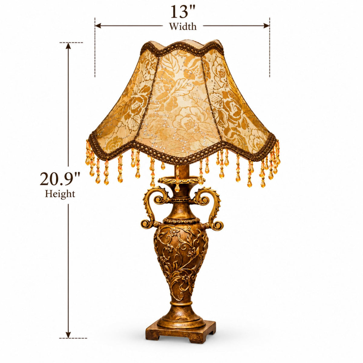 European Royal Style Table Lamp with Floral Fabric Shade