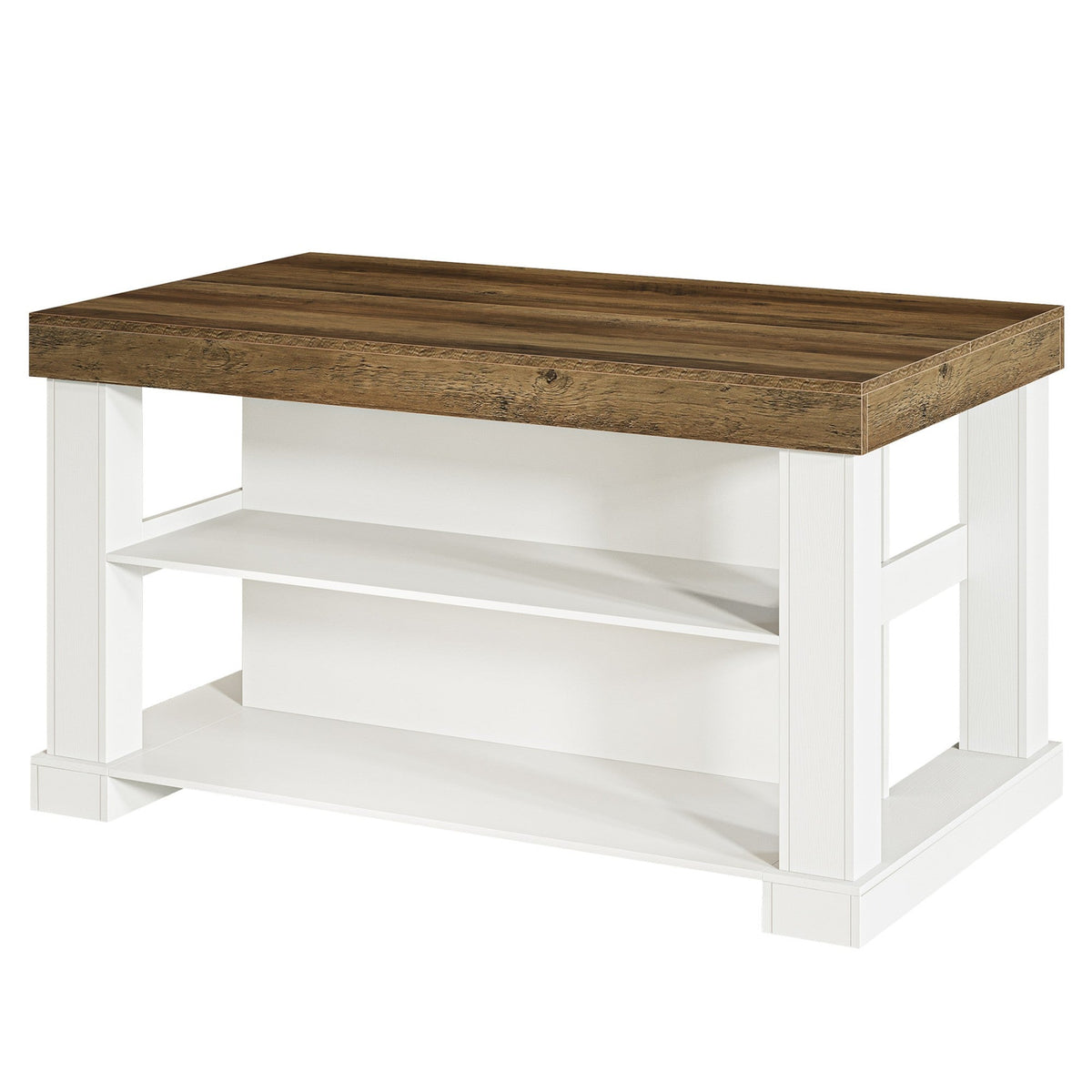 Two-Tone Kitchen Island with Open Storage Shelves