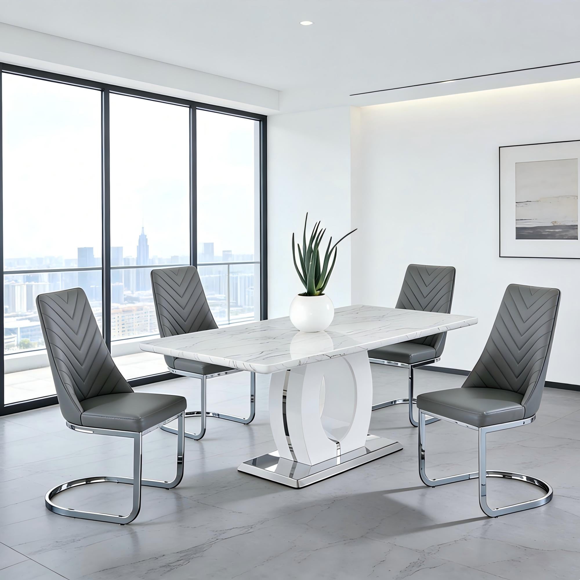 High Gloss Table Leather Chair