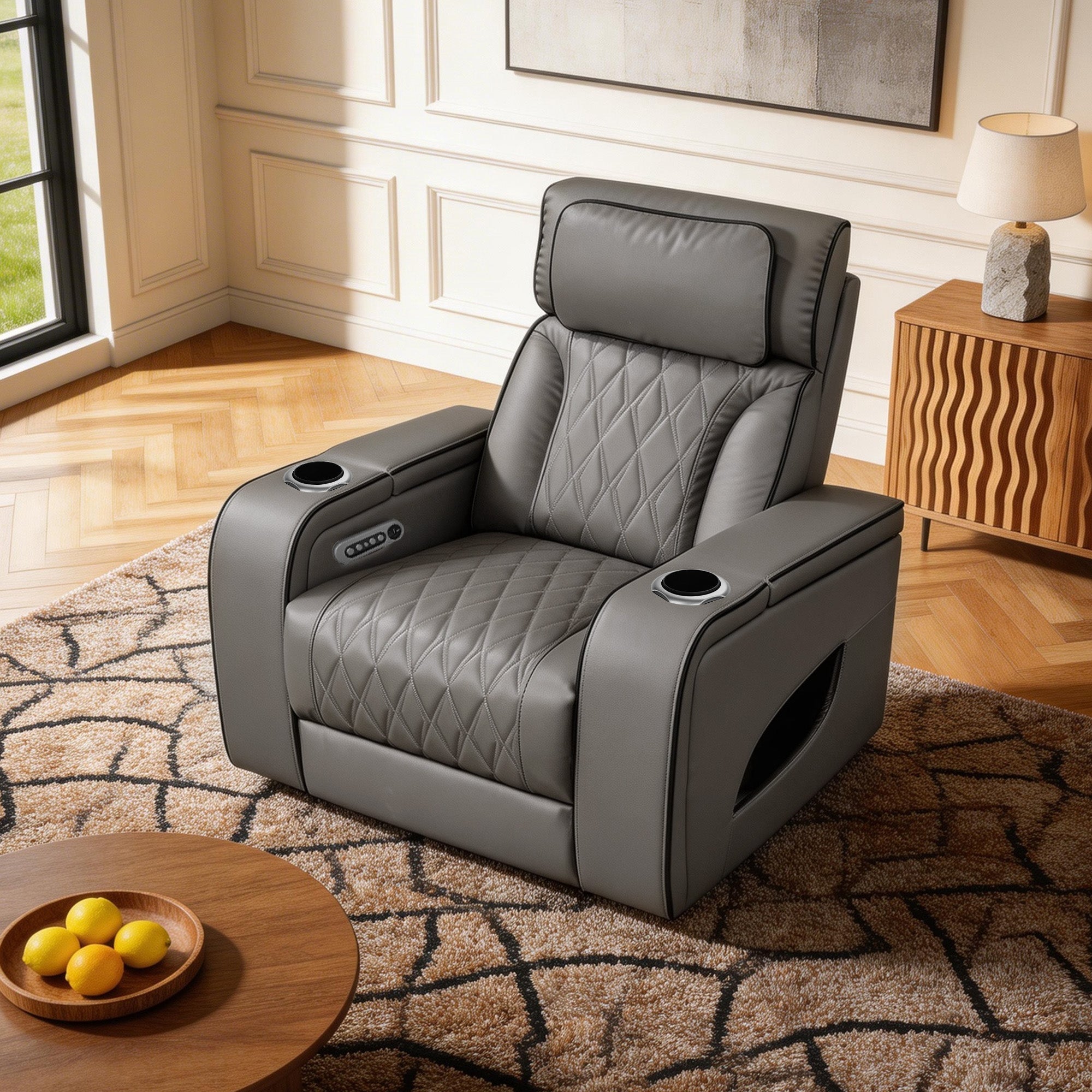 Jessie Power Recliner Chair - Modern Gray Leather Armchair