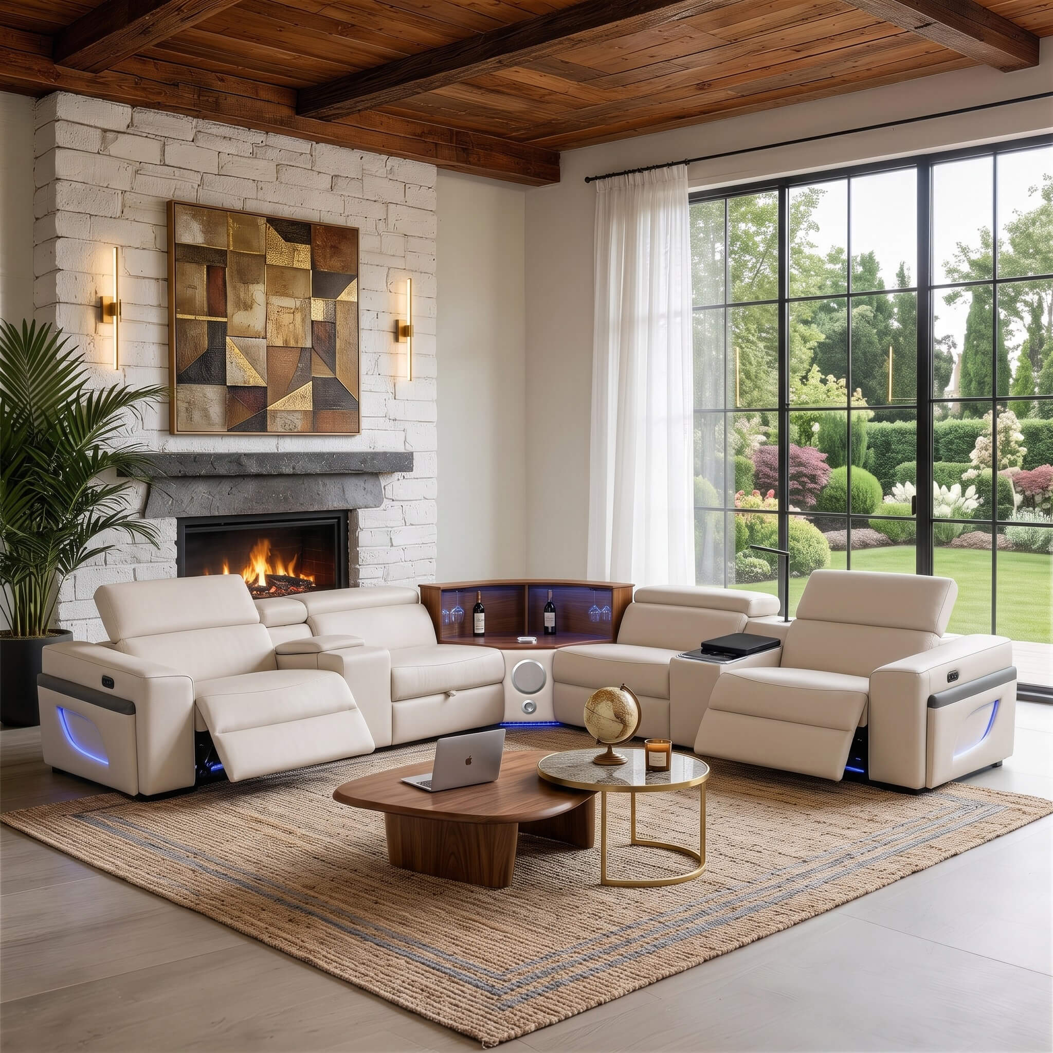 Power Recliner Air Leather Sectional MC3028A Beige