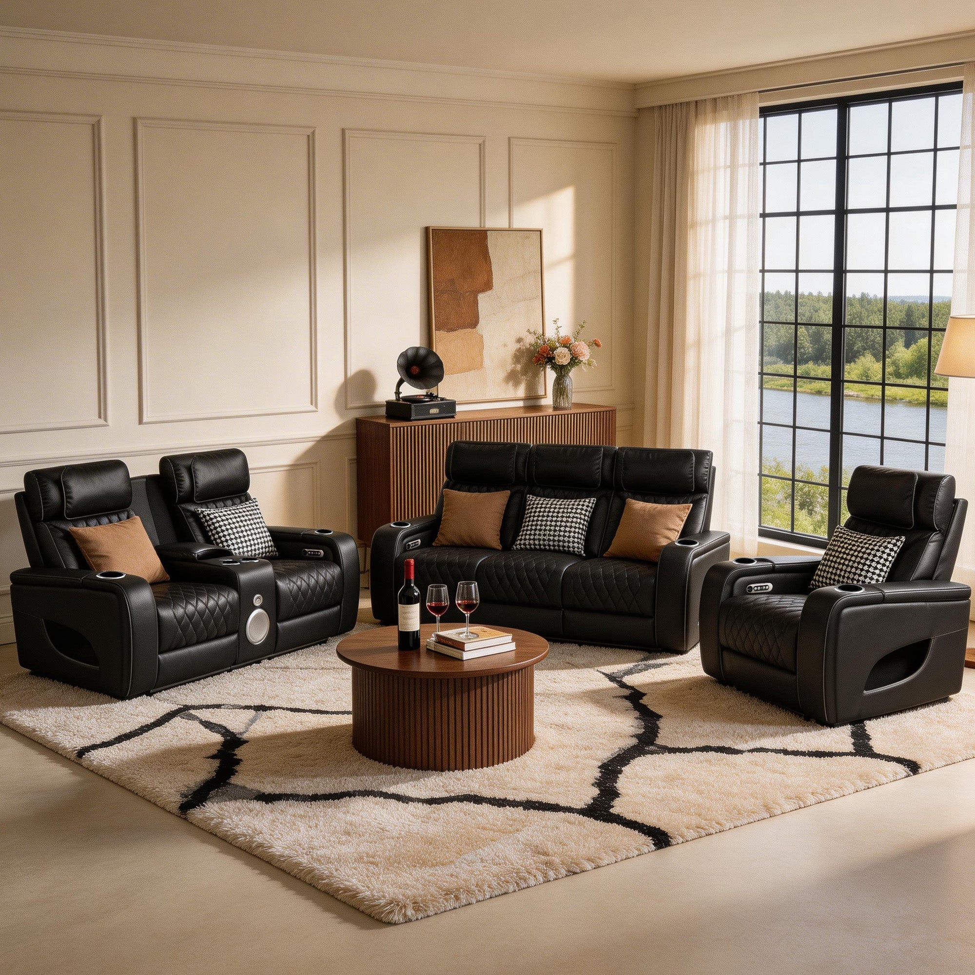 Jessie Luxury Black Power Recliner Sofa Set