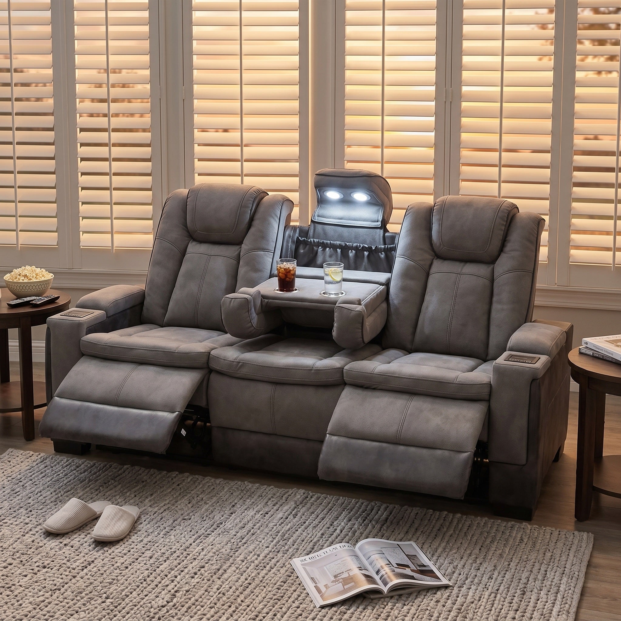 Charlie Modern Gray Power Recliner Sofa for Living Room or Home Theater