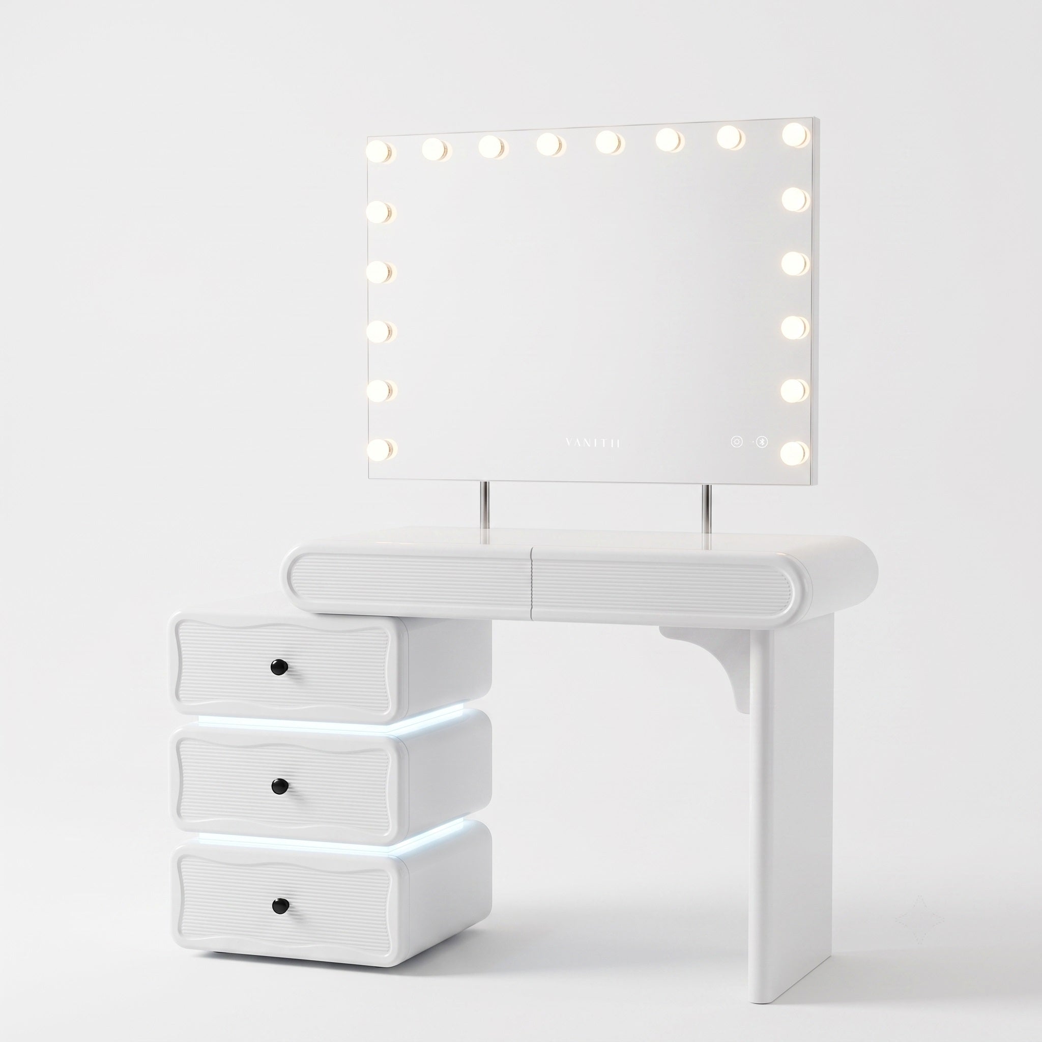 VANATII Jenny Vanity Desk Set With Movable Drawers & 18 LED Bulbs Mirror