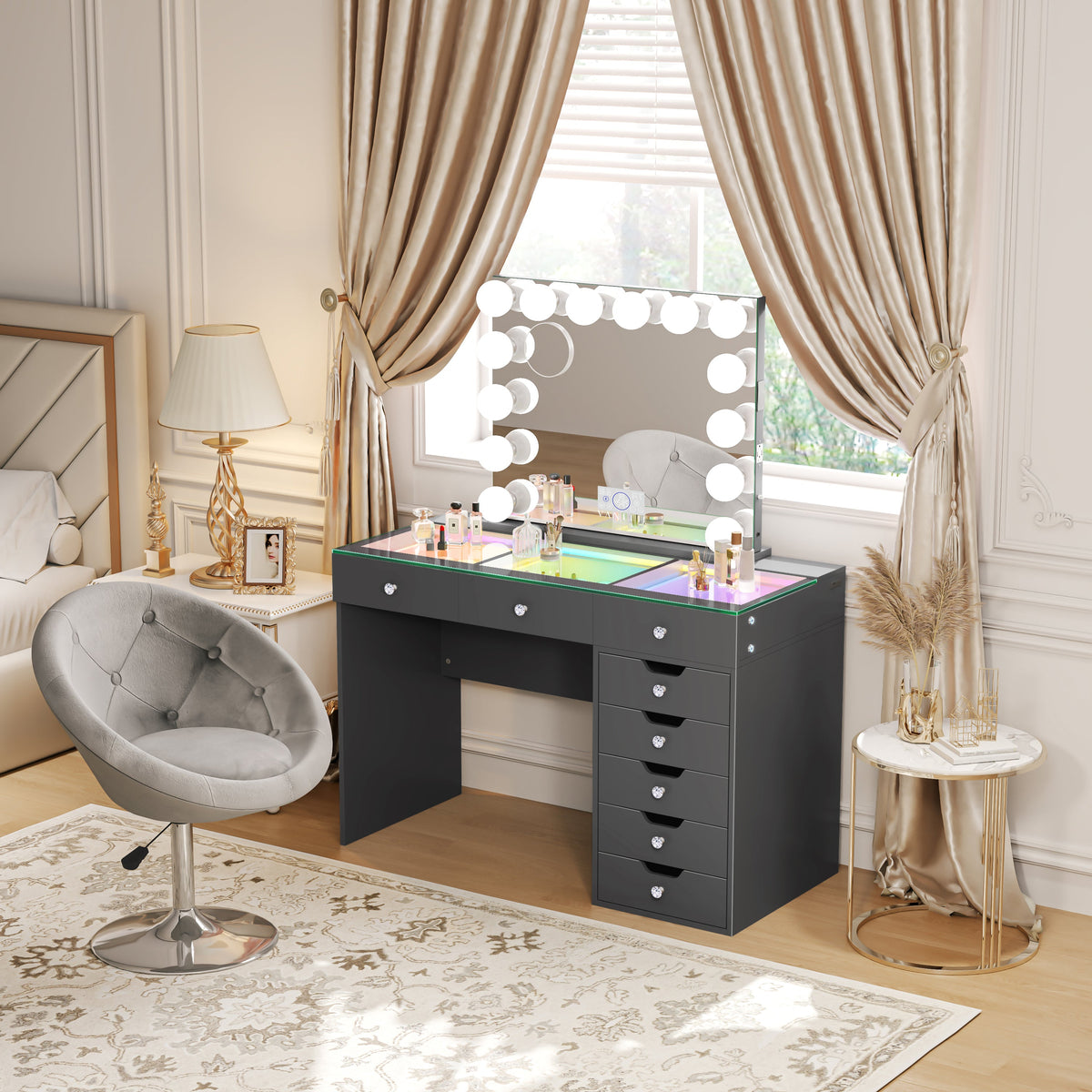 VANITII Diana Vanity Desk Set- 8 Storage Drawers with Vanity Mirror