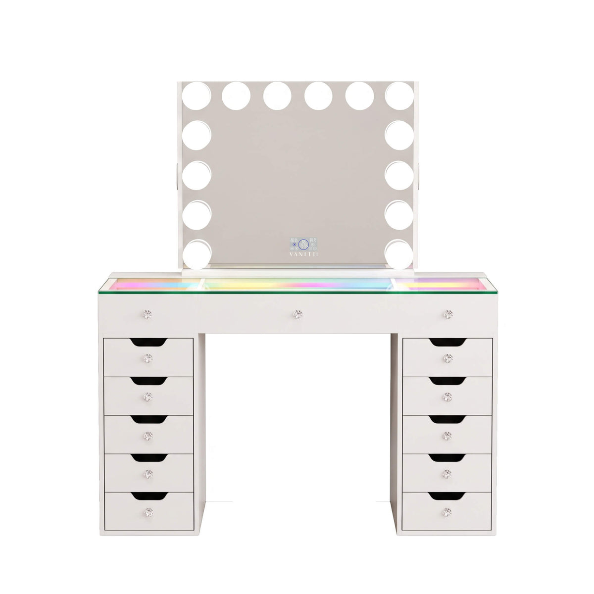 VANITII Eva-RGB Vanity Desk Set Including Marilyn Hollywood Vanity Mirror Pro with Jewelry Organizer