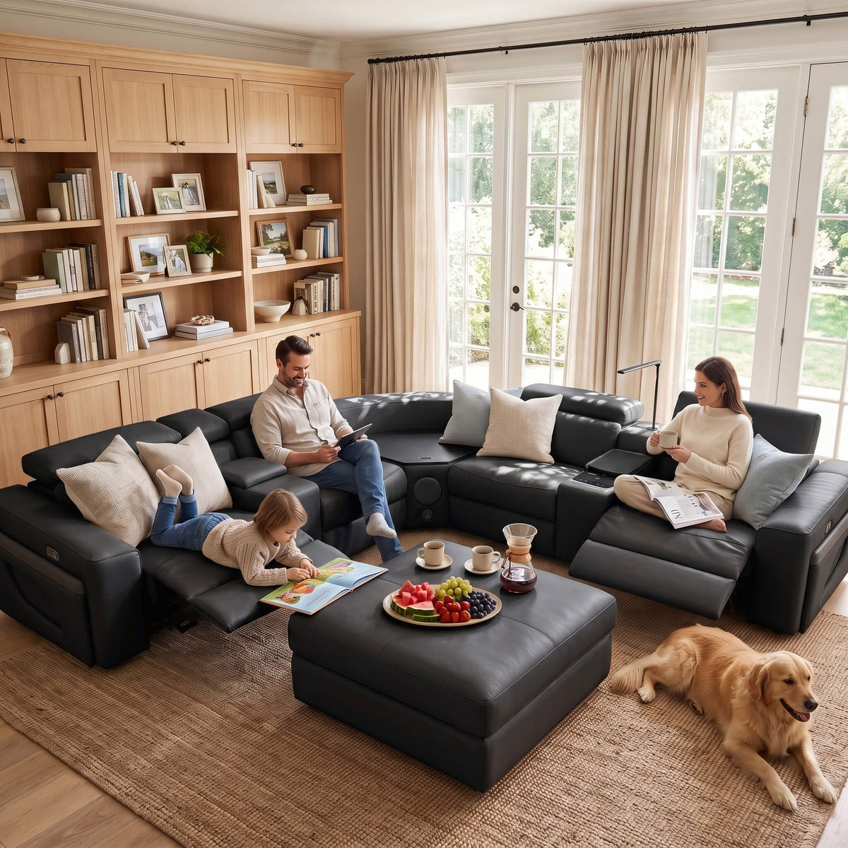 Power Recliner Air Leather Sectional MC3028A Black