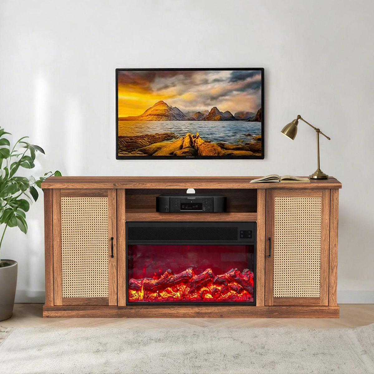 Fully Assembled 72" TV stand with an electronic fireplace (HZ02)