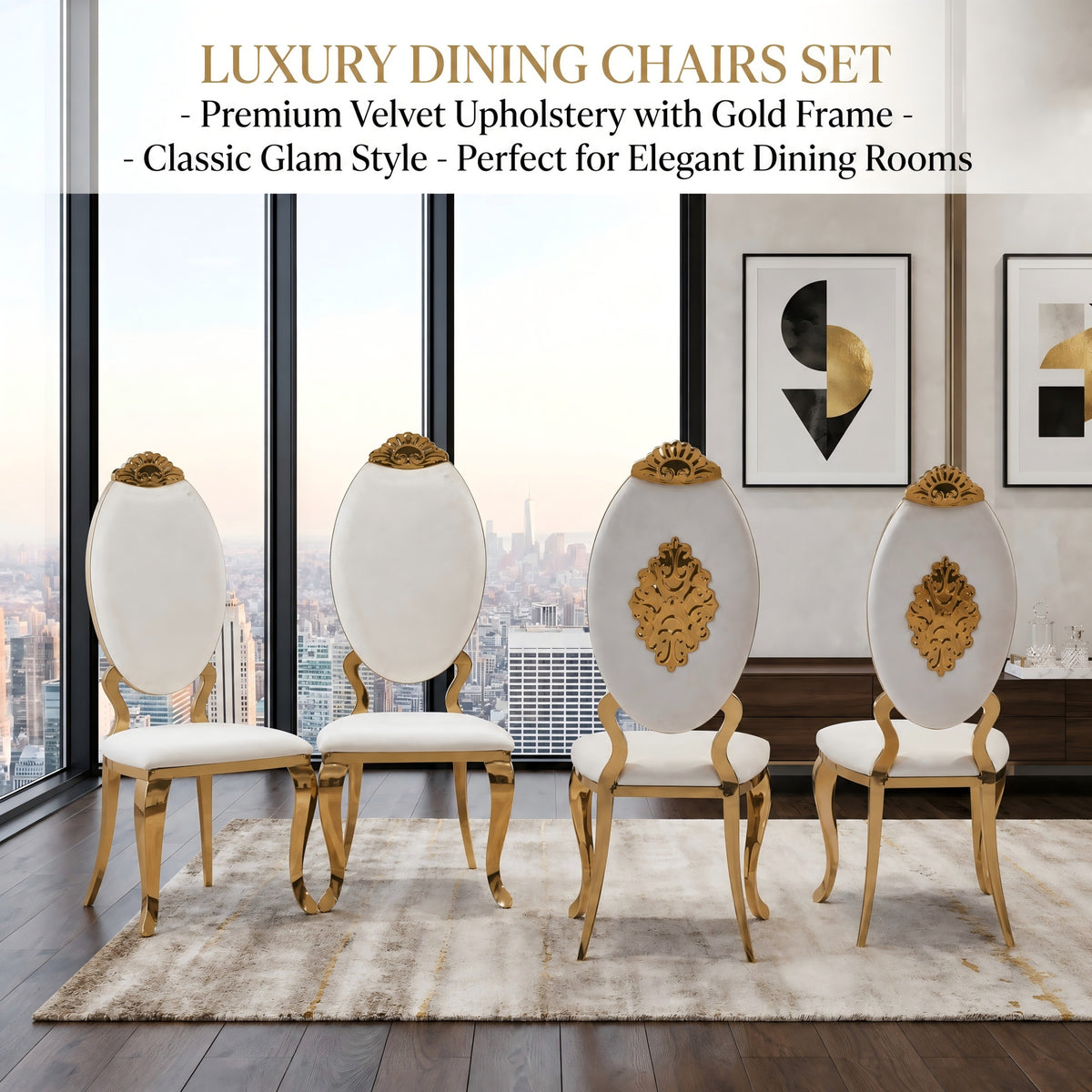 Luxury Carved Back Dining Chair，Gold/Silver 201 Stainless Steel Dining Chair 4pcs/CTN