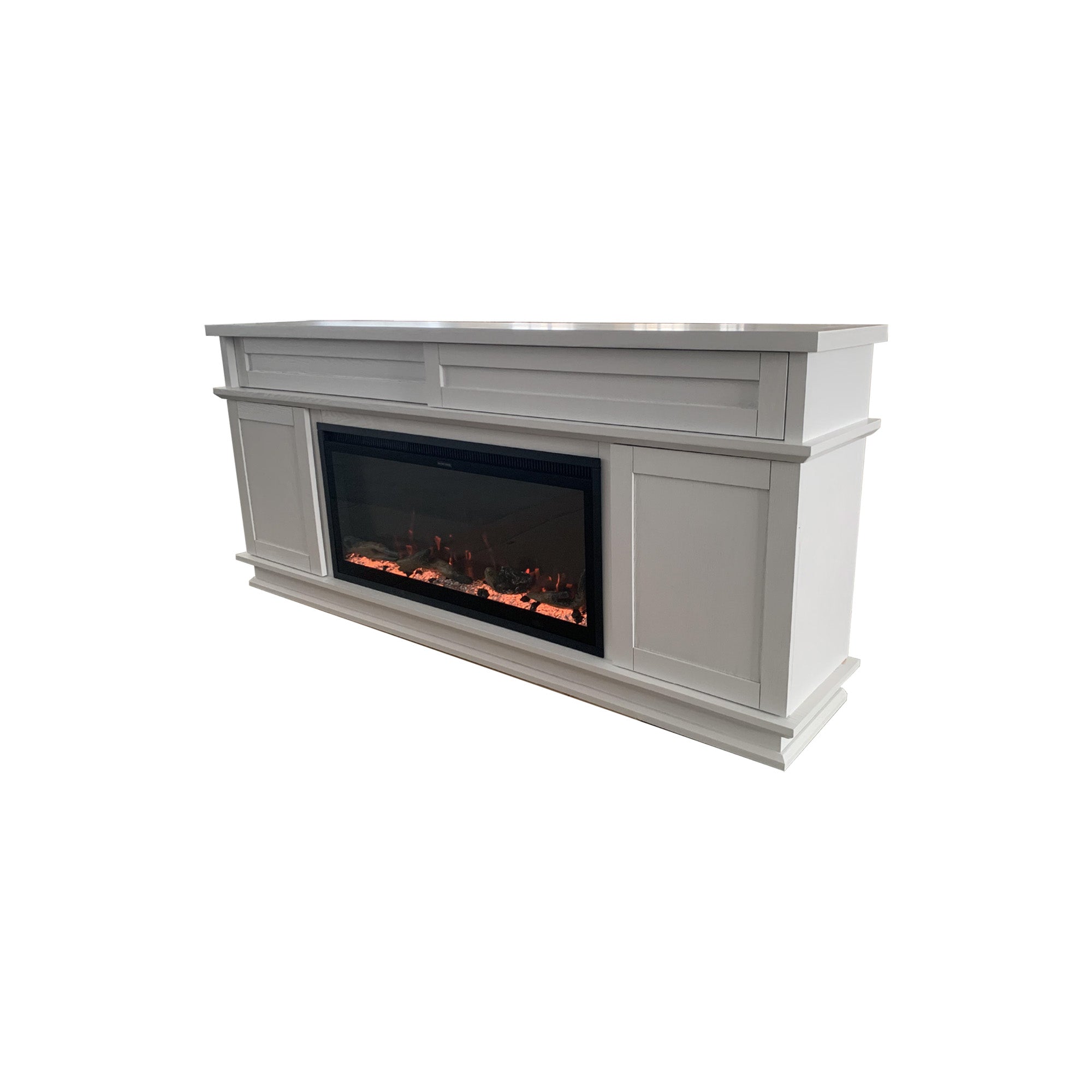 Fully Assembled 70" White Ash Veneer Fireplace TV Stand