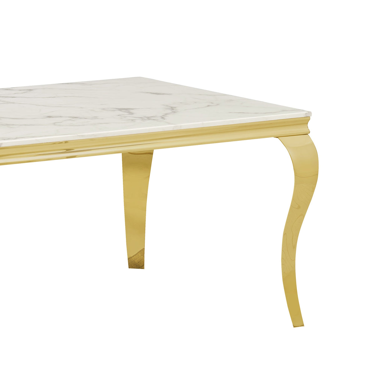 Gold Stainless Steel Marble Dining Table, Luxury Curved Leg Dining Room Table, 6 Seater Kitchen Dinner Table