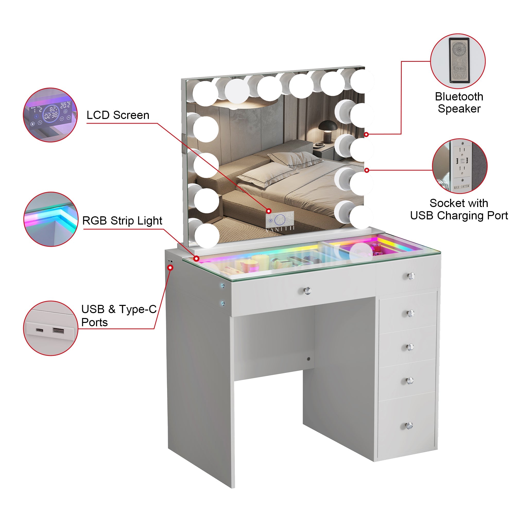 VANITII Mini Diana Vanity Set -6 Storage Drawers with Mirror