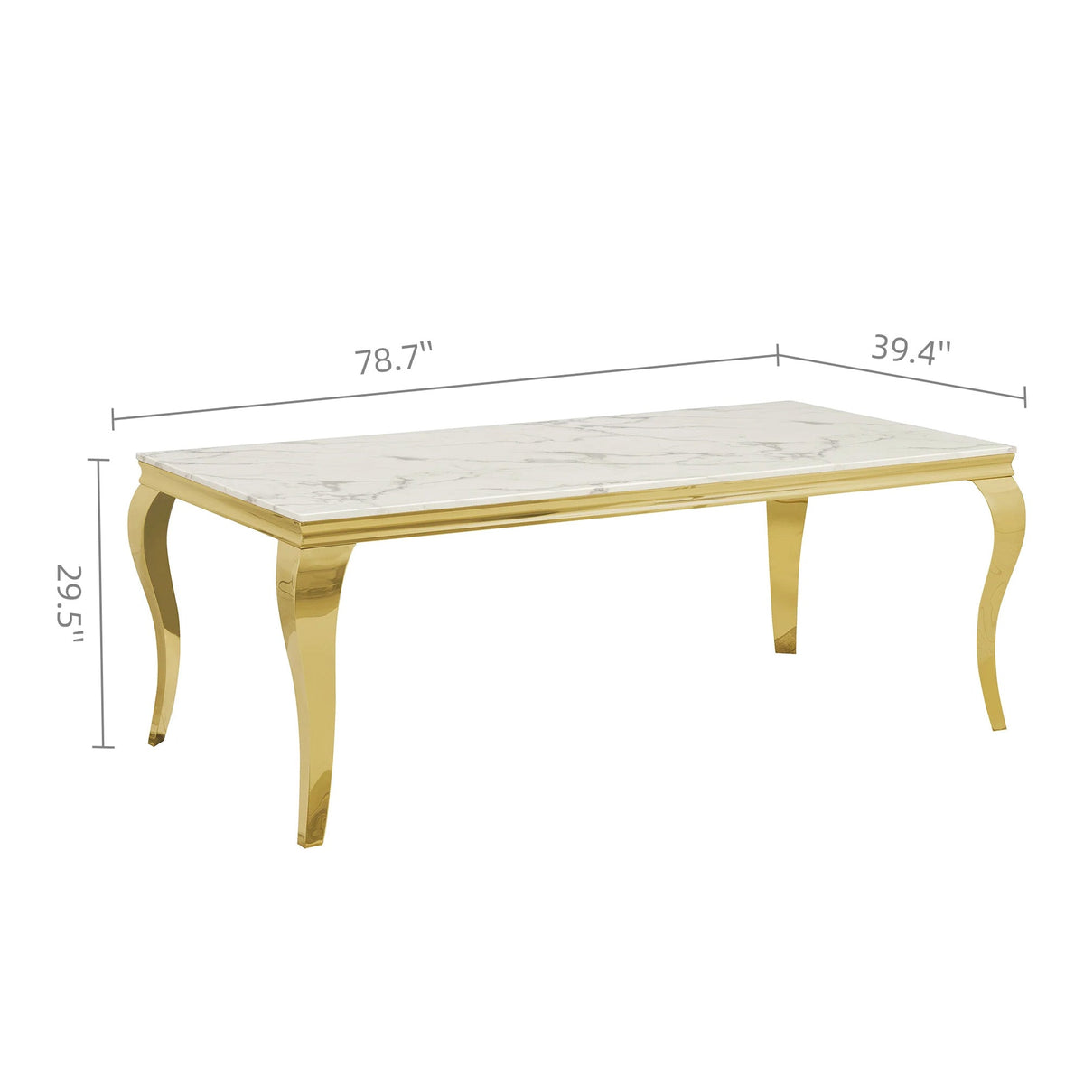 Gold Stainless Steel Marble Dining Table, Luxury Curved Leg Dining Room Table, 6 Seater Kitchen Dinner Table