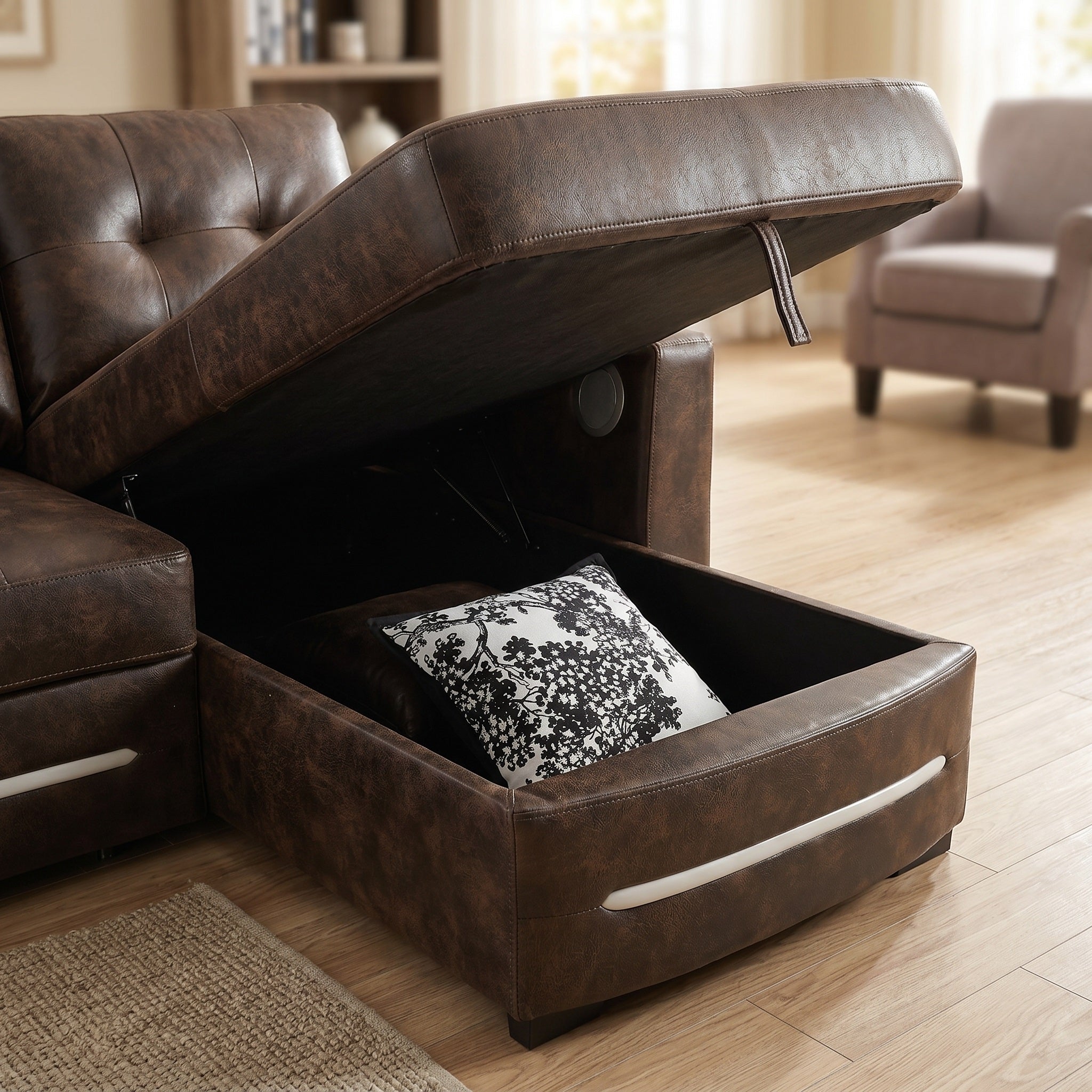Built-in spacious hidden storage compartment keeps your living space tidy and clutter-free.