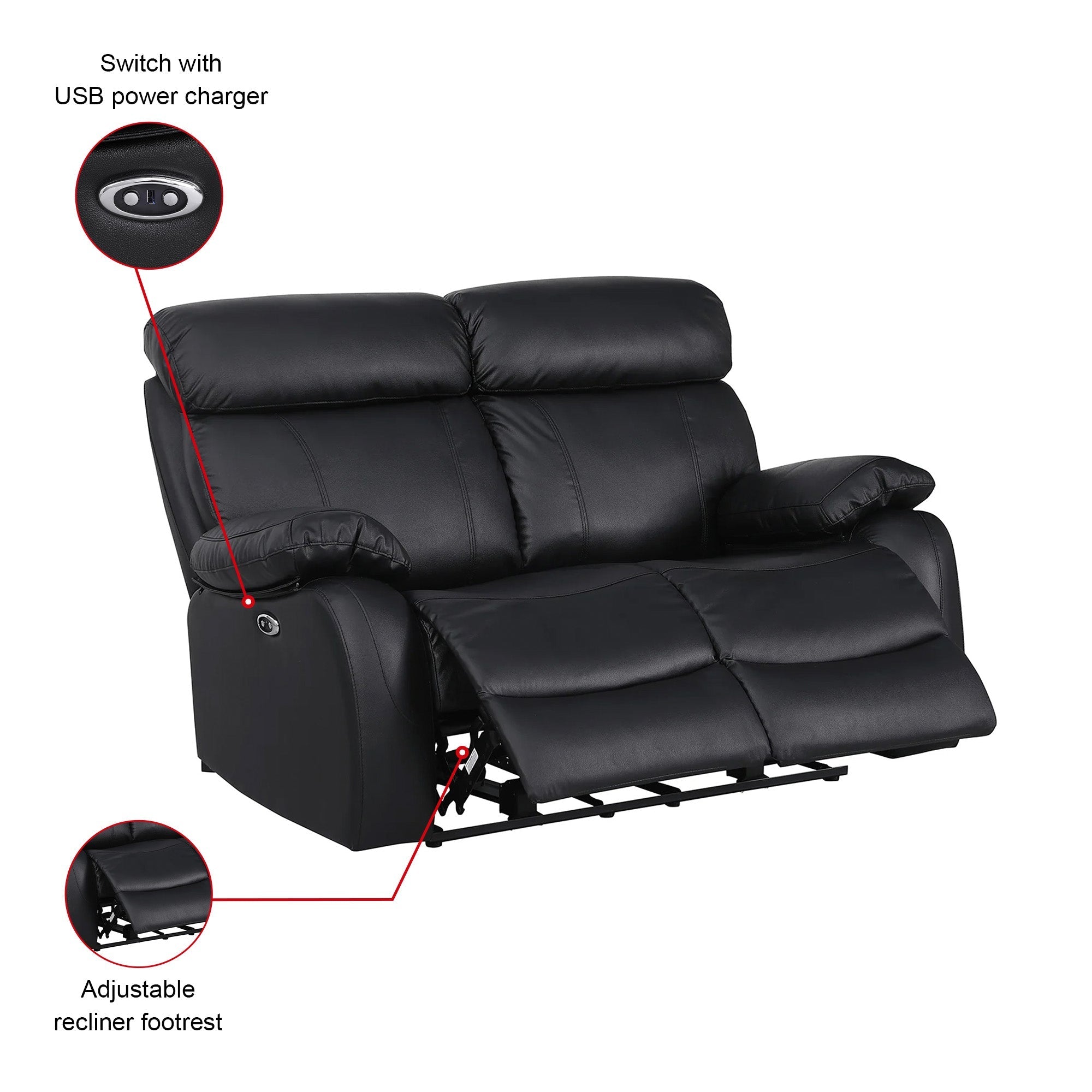 Harry Black Power Motion Loveseat