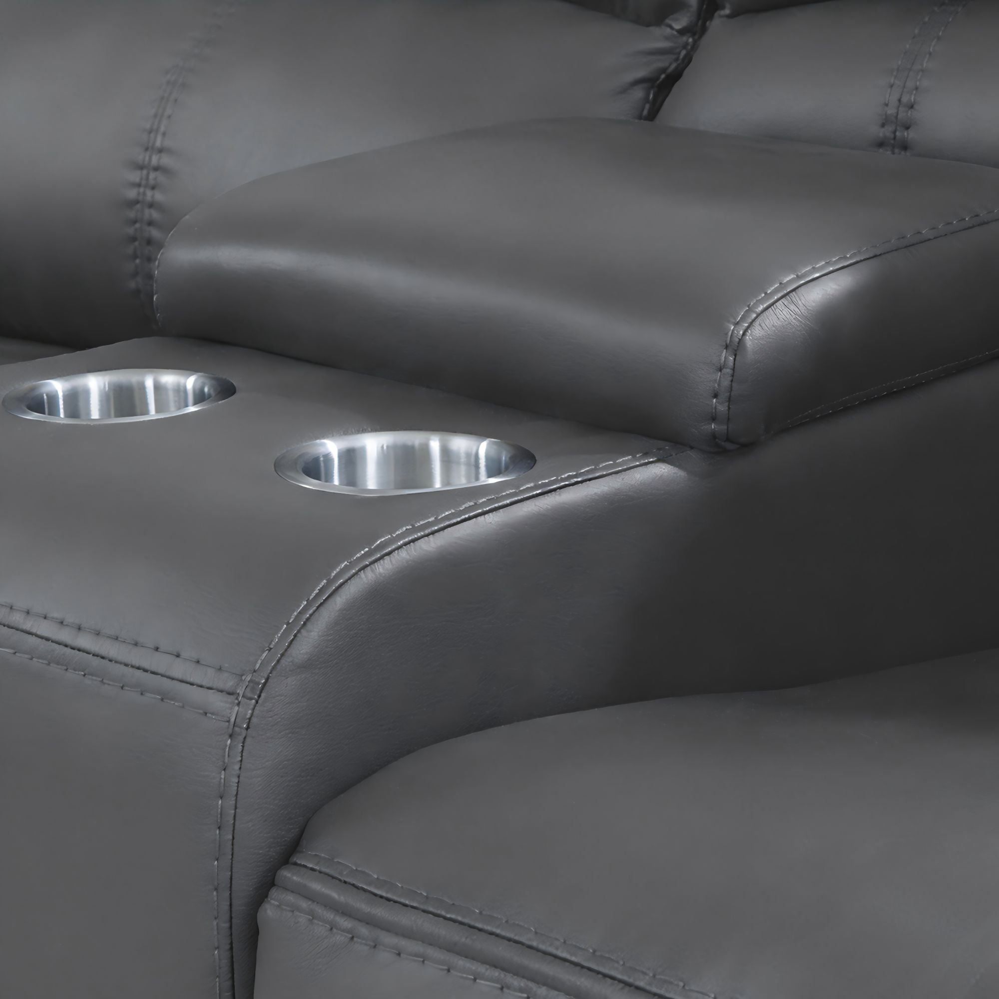 Corpus Gray Leather Reclining Sectional, L-Shaped Corner Couch with Cup Holders for Living Room