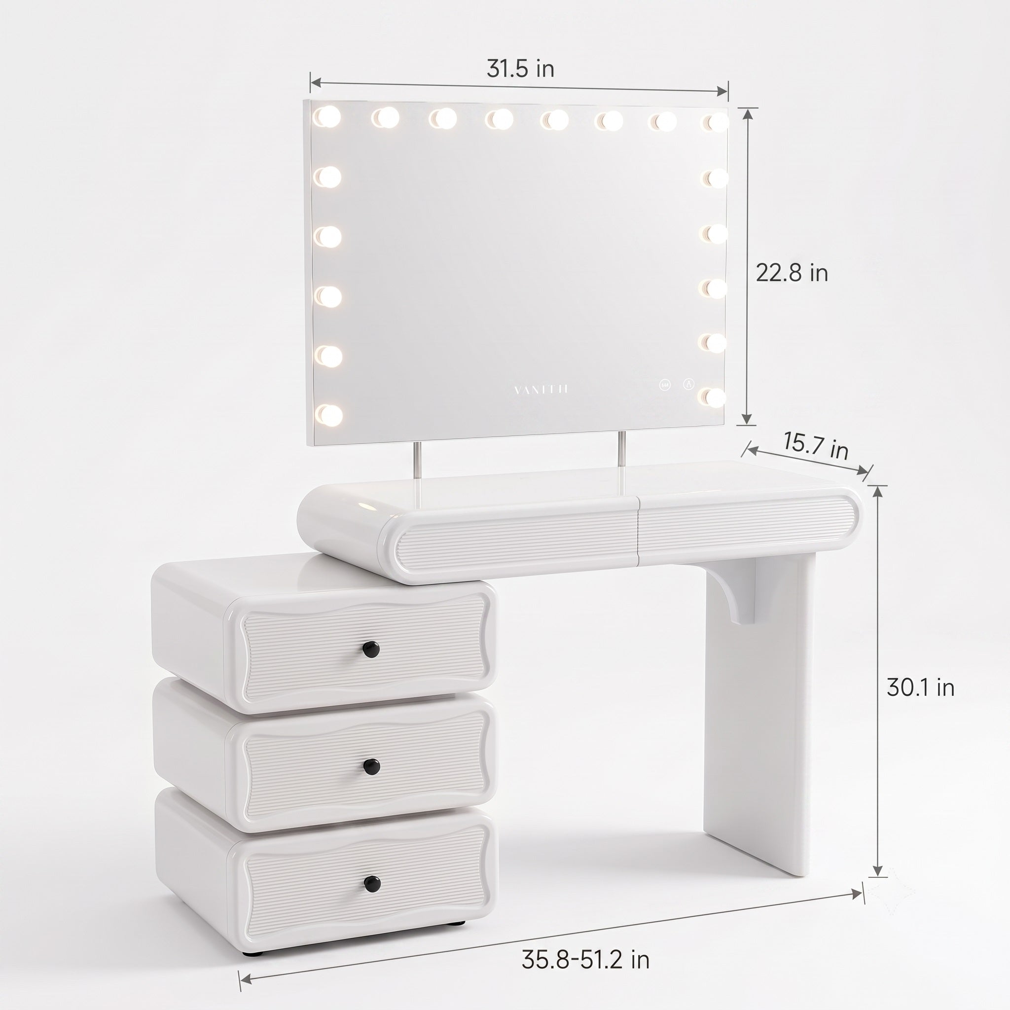 VANATII Jenny Vanity Desk Set With Movable Drawers & 18 LED Bulbs Mirror