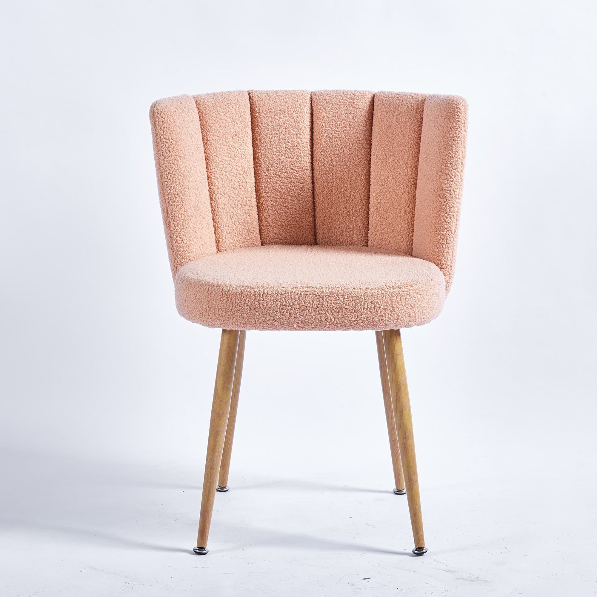 Modern Beige Dining Chairs - Iron Tube Wood-Color Leg s, Shorthair Cushions