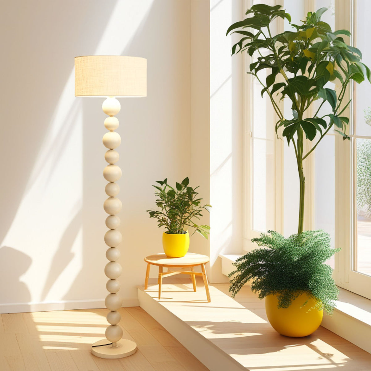 Beige Spherical Chandelier: Iron Frame, Linen Shade, Warm Light for Cream-style Rooms