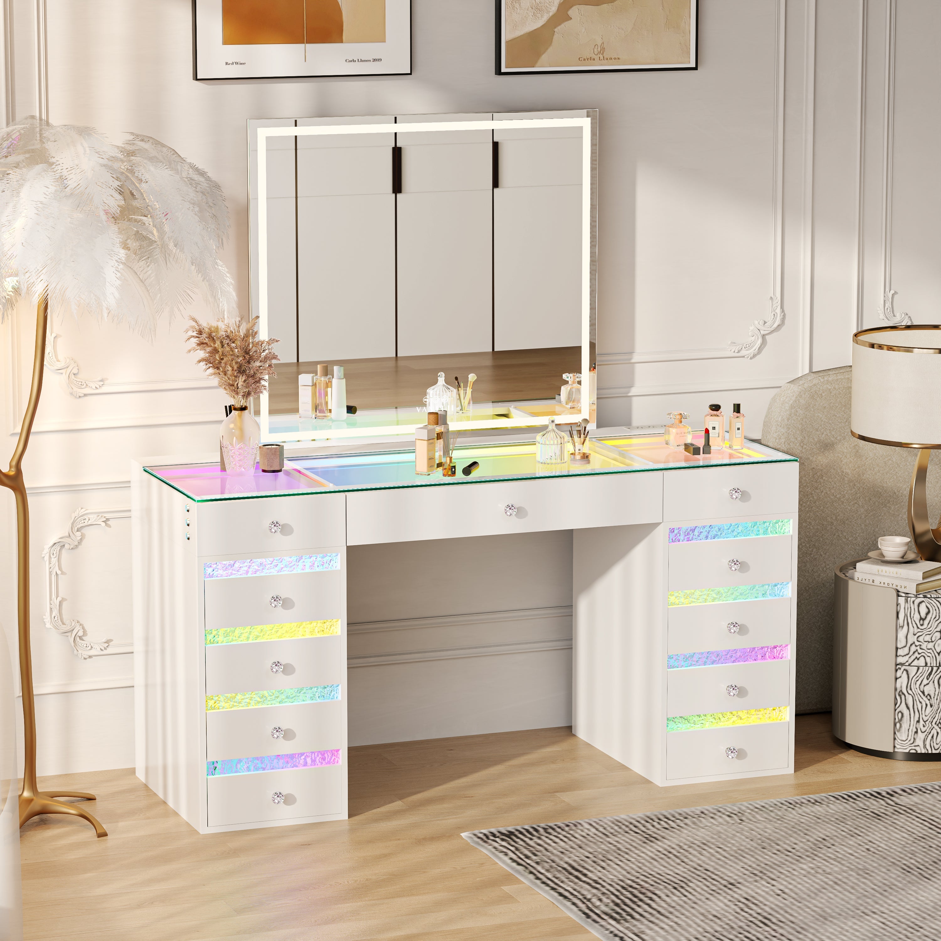 VANITII Luna Vanity RGB Table Set With Bluetooth Speaker & Hana Mirror