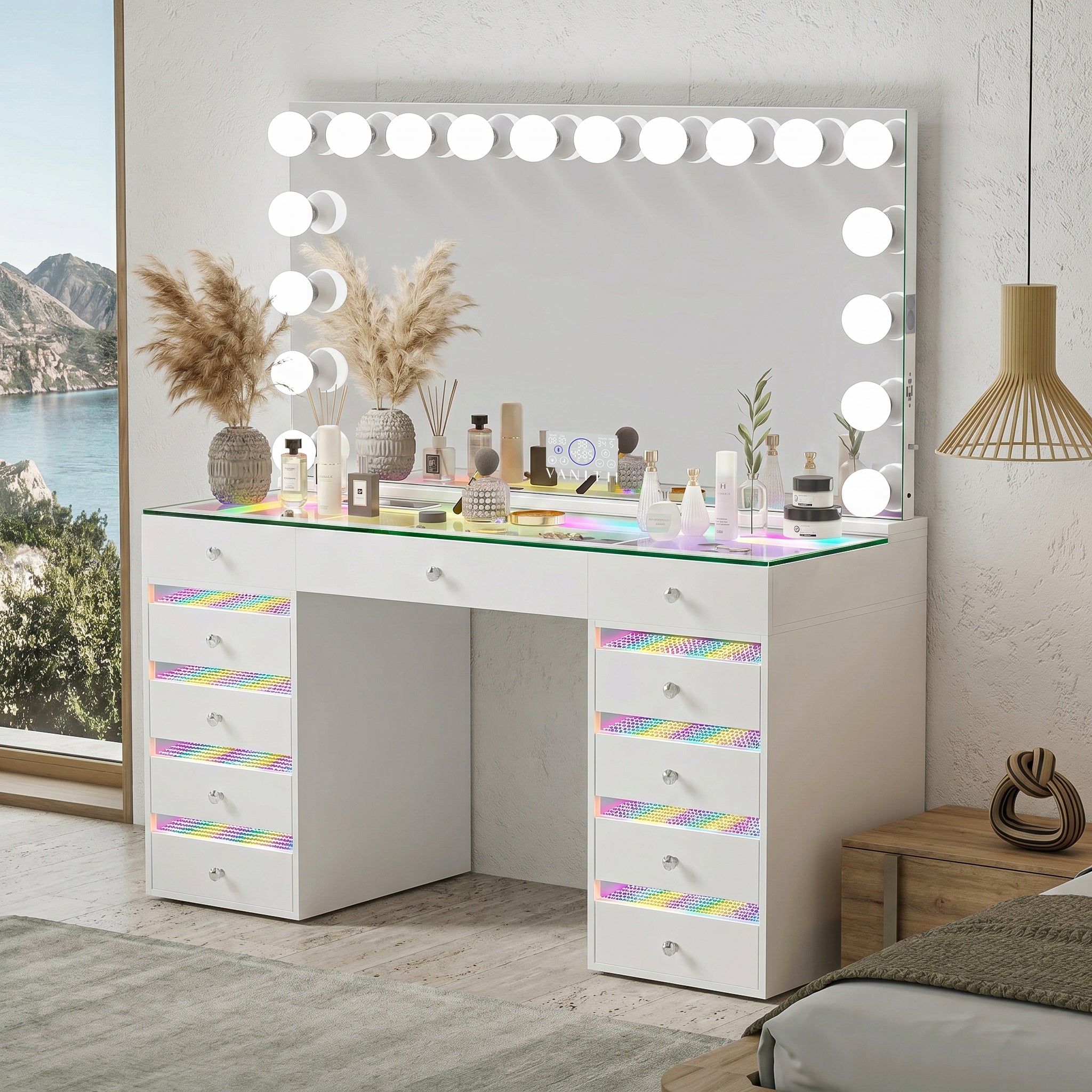 VANITII Fenair Bedroom Vanity Set with 11 Drawers & 18 Bulbs Mirror
