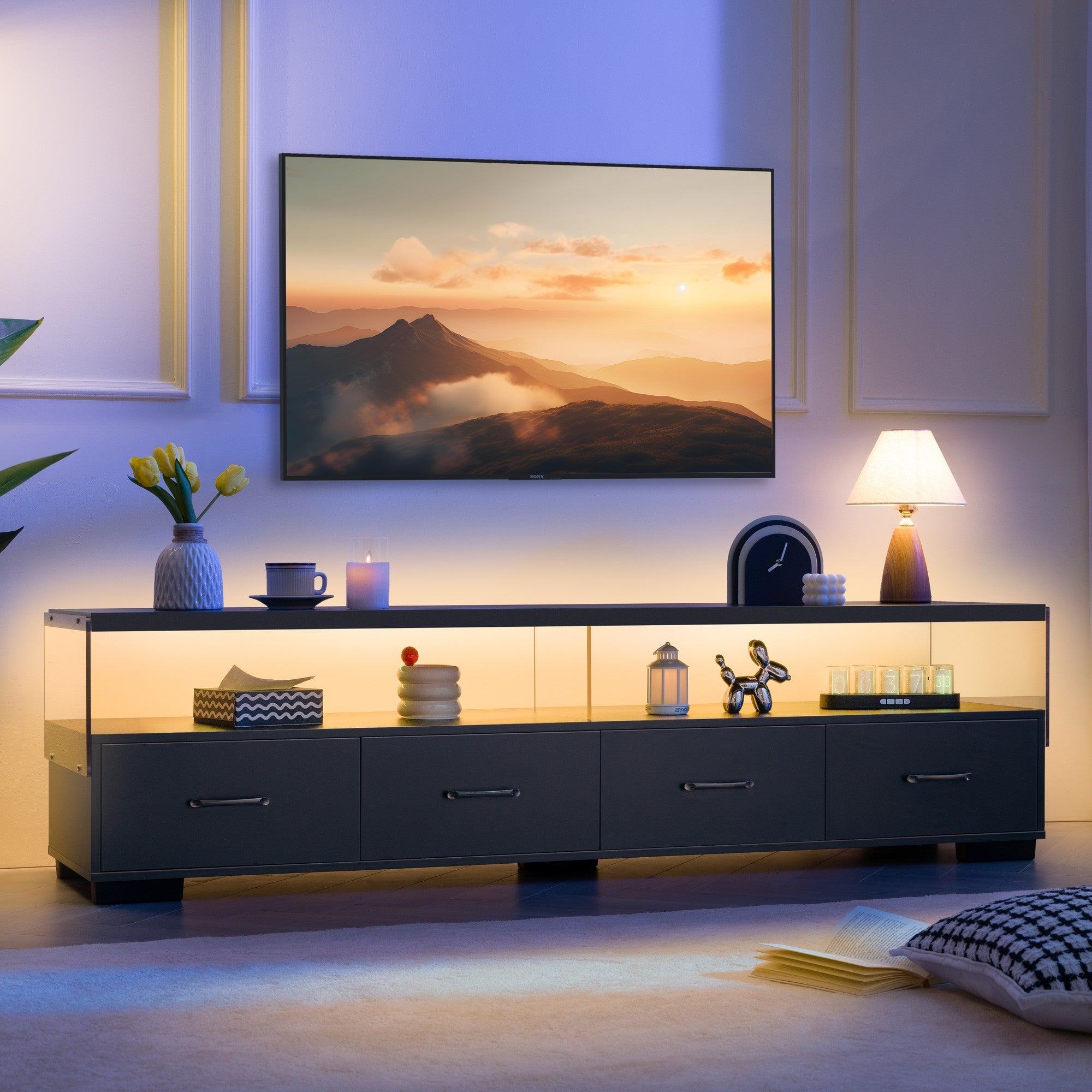 4-Drawer TV Stand for TV's up to 80" Flat Screen Cabinet Door Living Room Storage Entertainment Center