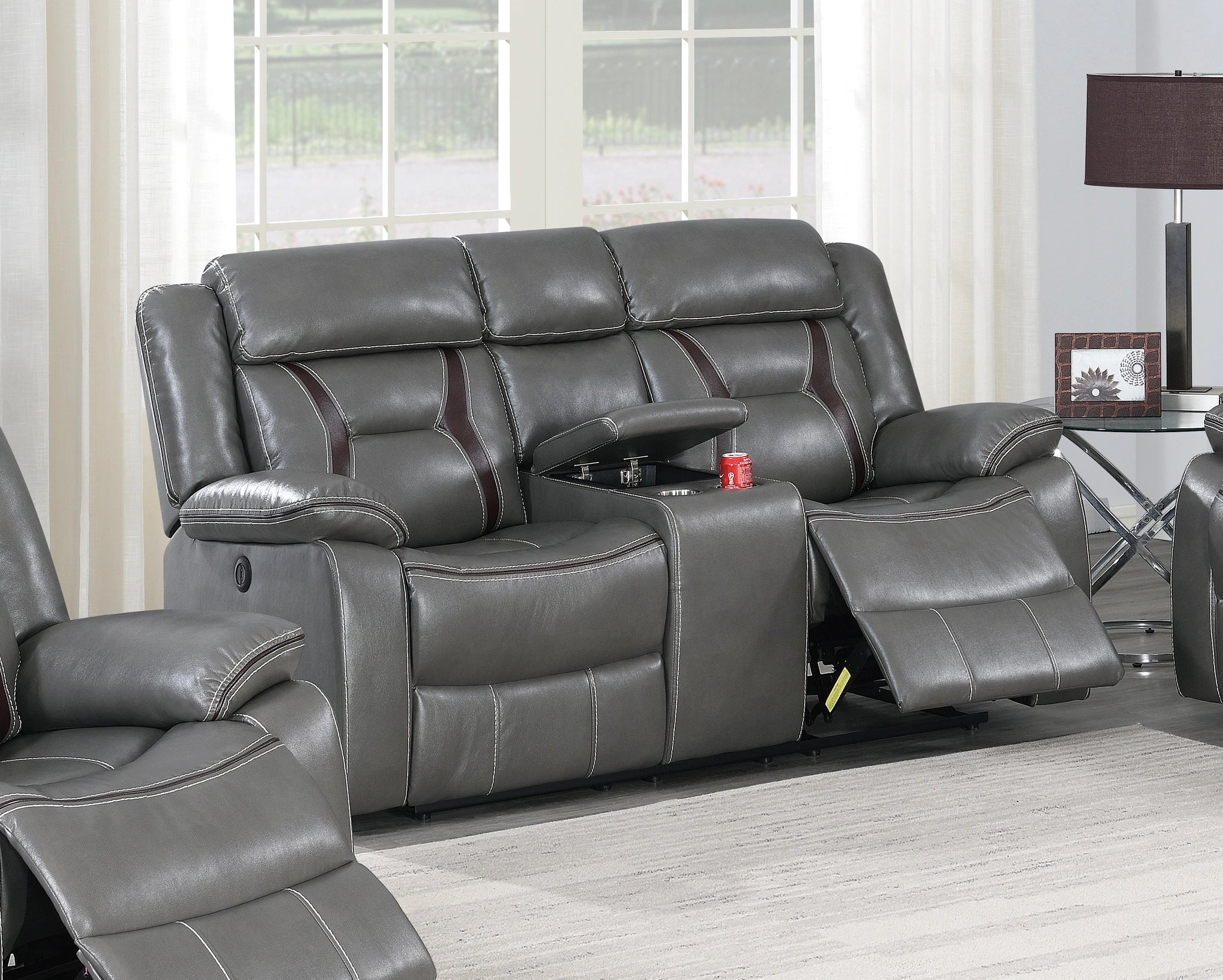 Uefurn Power Loveseat W/ Console in Grey