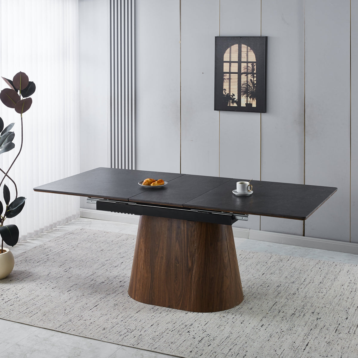 Extendable Black Ceramic Dining Table with Cone Base (62.99 / 78.74 × 35.43 × 29.53)