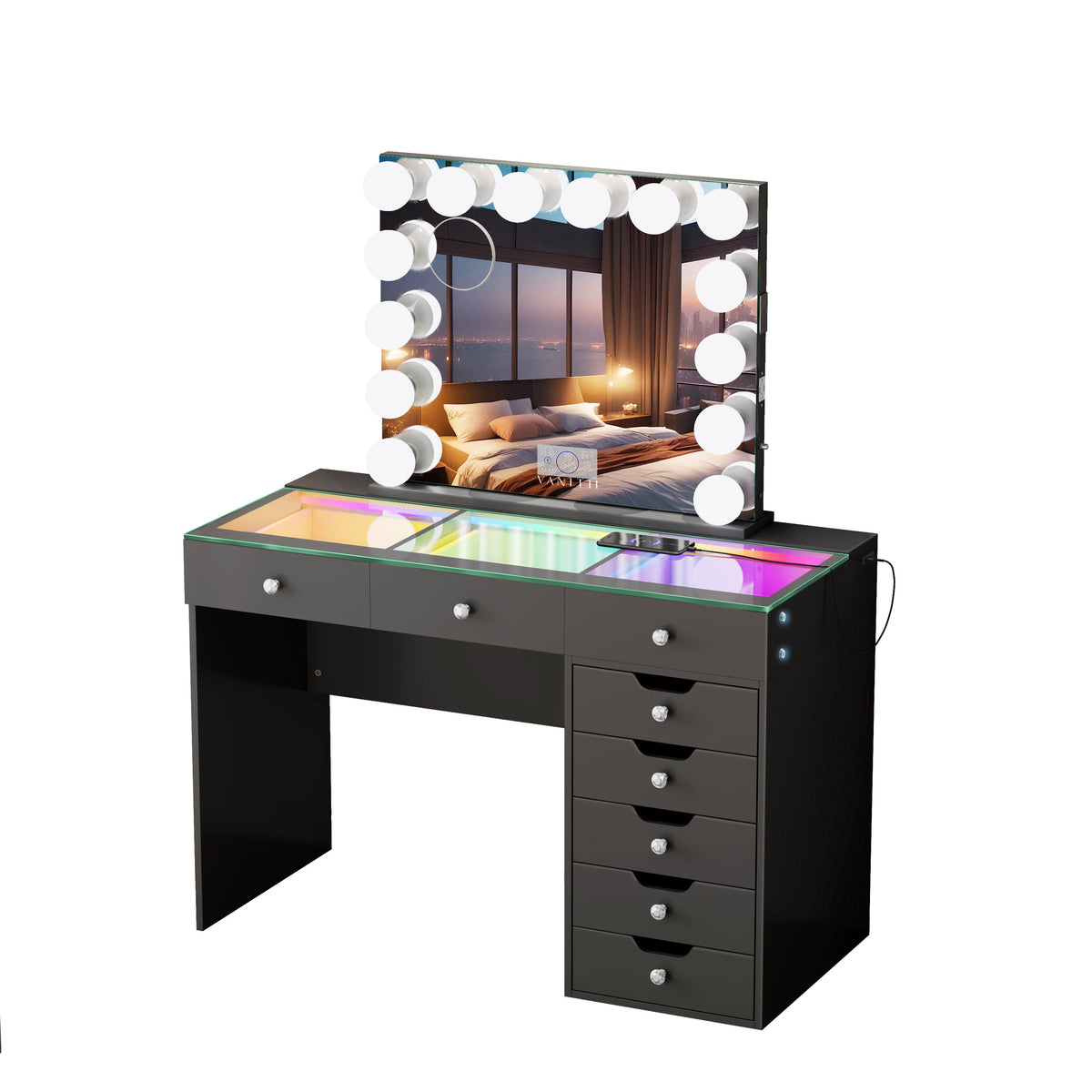 VANITII Diana Vanity Desk Set- 8 Storage Drawers with Vanity Mirror