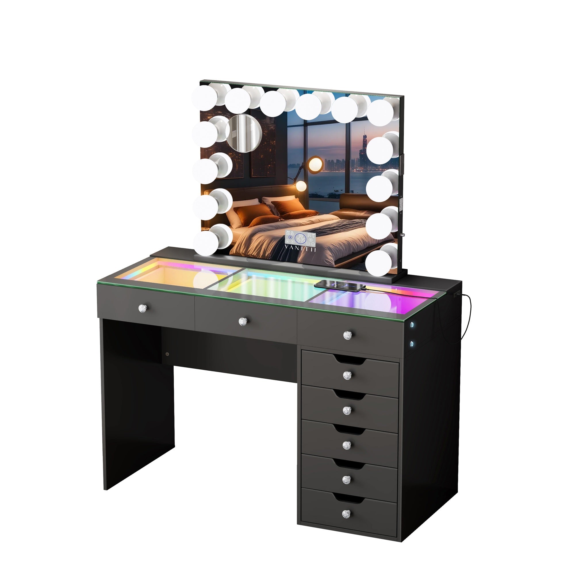 Promotion Deal!VANITII Diana Vanity Desk Set- 8 Storage Drawers with Vanity Mirror
