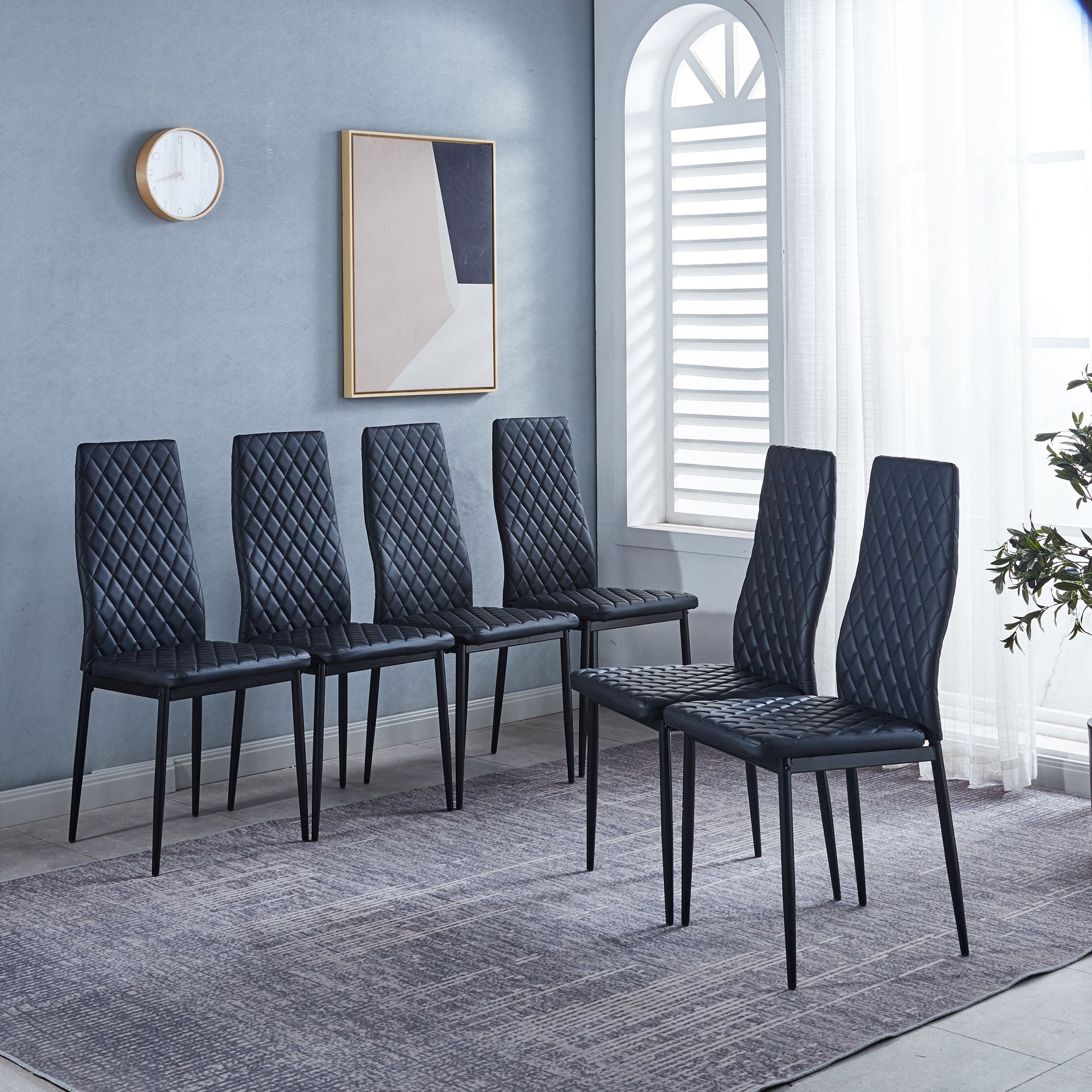 Black Quilted High-Back Dining Chairs  - Black Legs